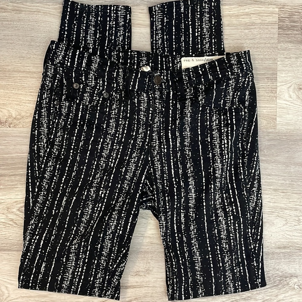 Rag & Bone Black & White Print Skinny Stretch Zip Front Leggings/Jeans Size 26
